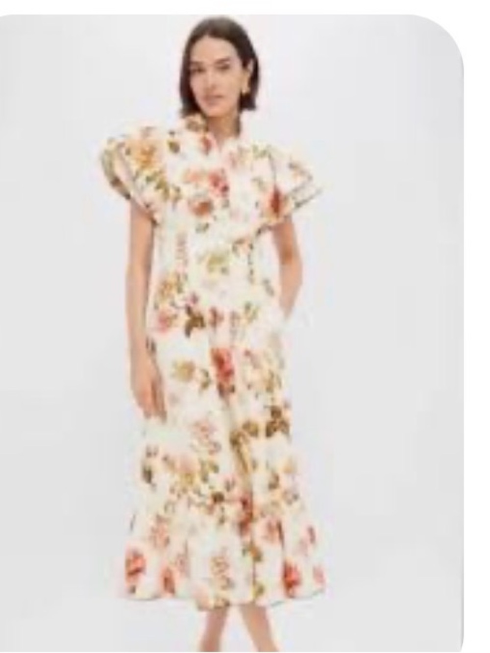 Tuckernuck Floral Midi Dress in White with Pink and Green